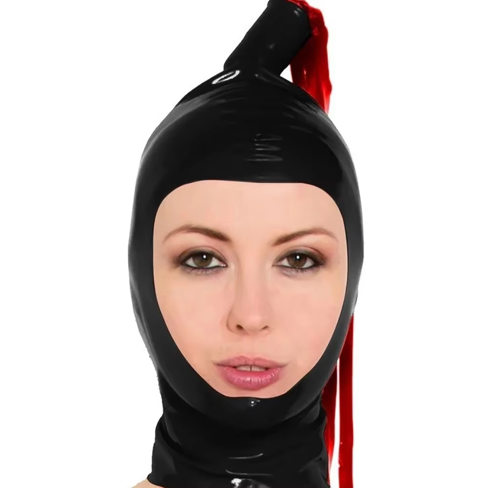 Cosplay Prop Paint - Black Latex Hood with Latex Ponytail
